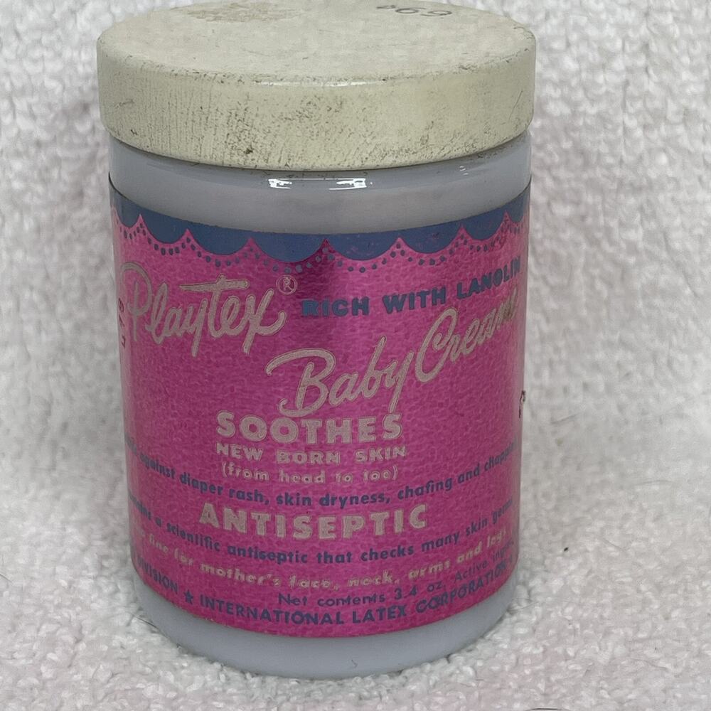 Vintage 1948 Playtex Baby Cream Full Size Glass Jar with Lanolin NEW